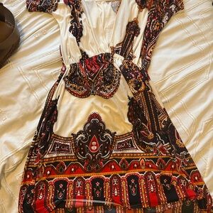 Costa Blanca Red and Black Paisley Midi Dress